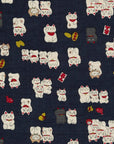Funny Japan Lucky Cats Cotton Dobby - Navy YKA-31060-1