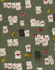 Funny Japan Lucky Cats Cotton Dobby - Green YKA-31060-1