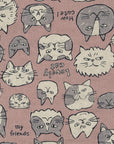 Doodle Animals Cat Cotton Linen Canvas - Pink