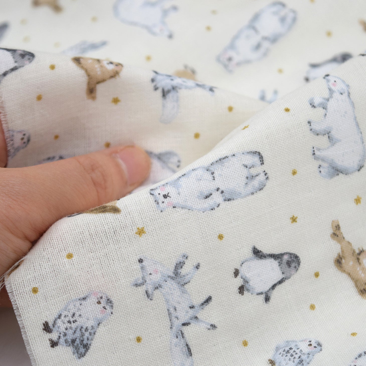 Artic Animals Cotton Double Gauze - Cream