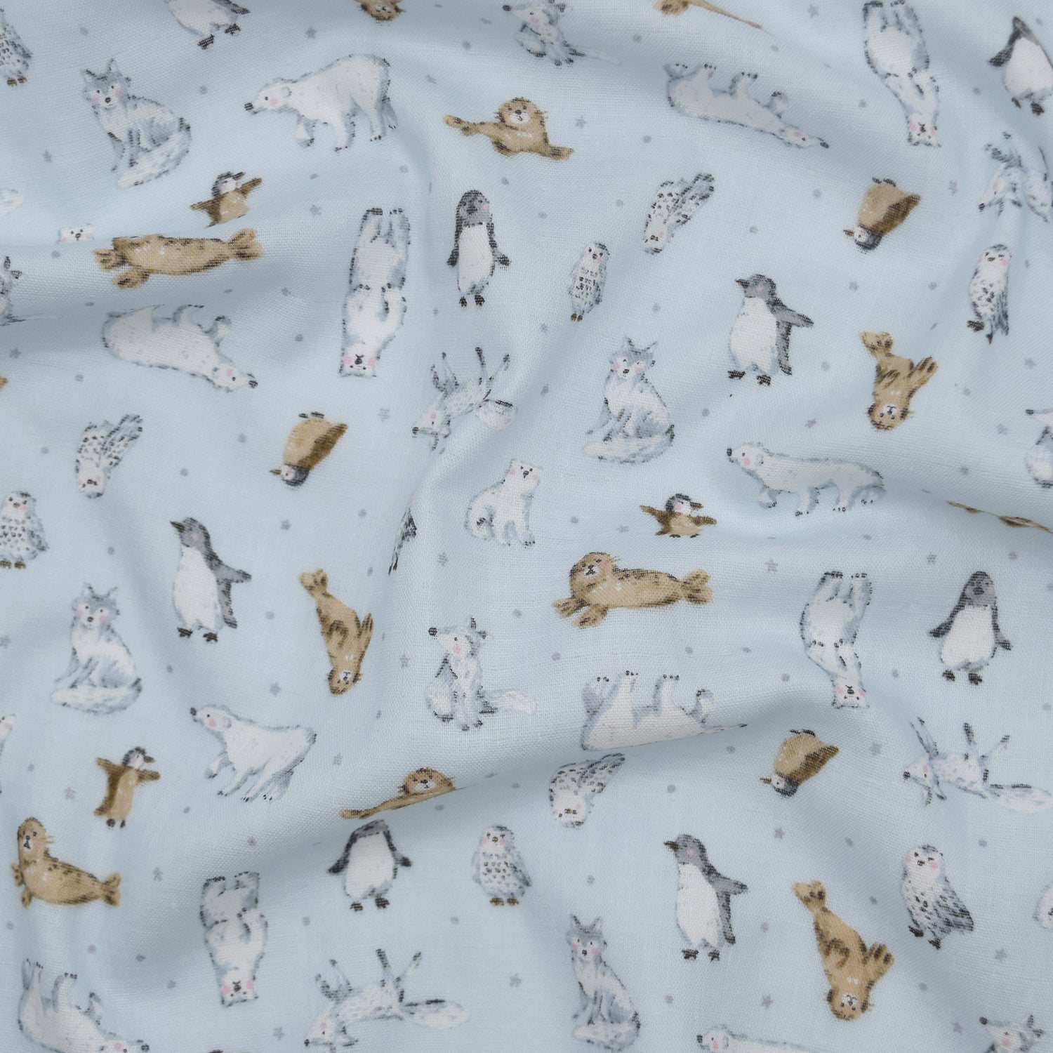 Artic Animals Cotton Double Gauze - Light Blue