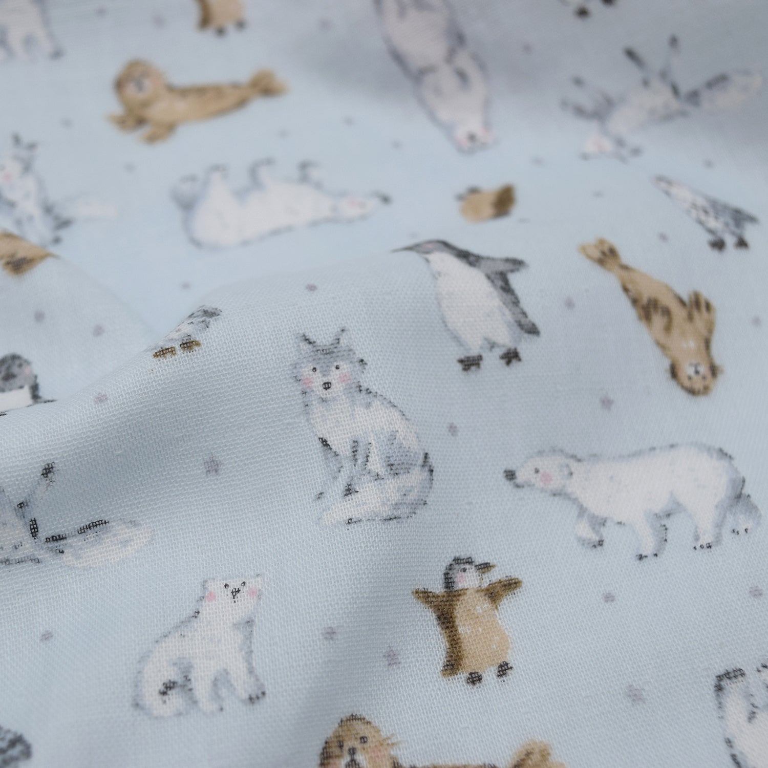 Artic Animals Cotton Double Gauze - Light Blue