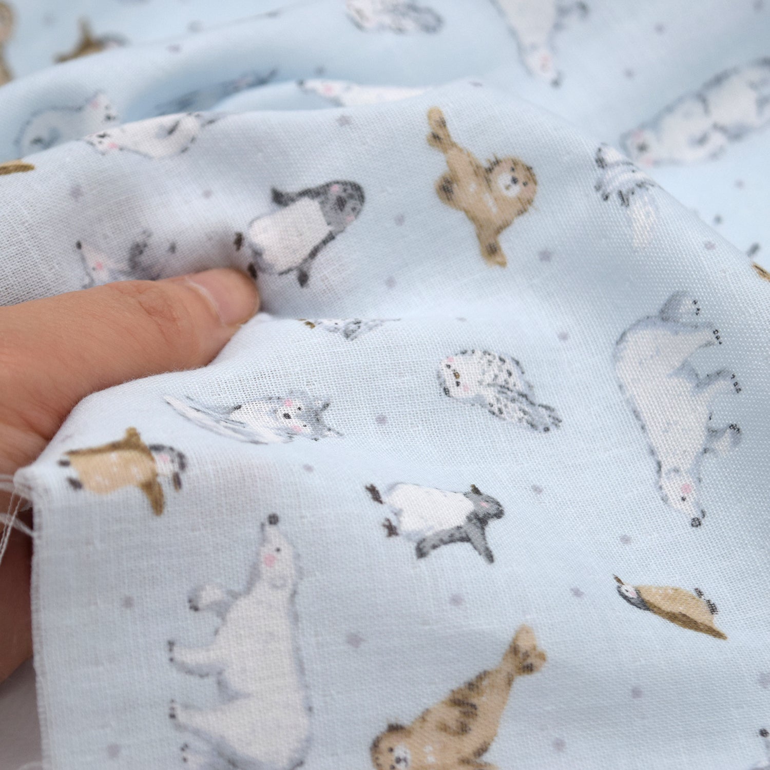 Artic Animals Cotton Double Gauze - Light Blue