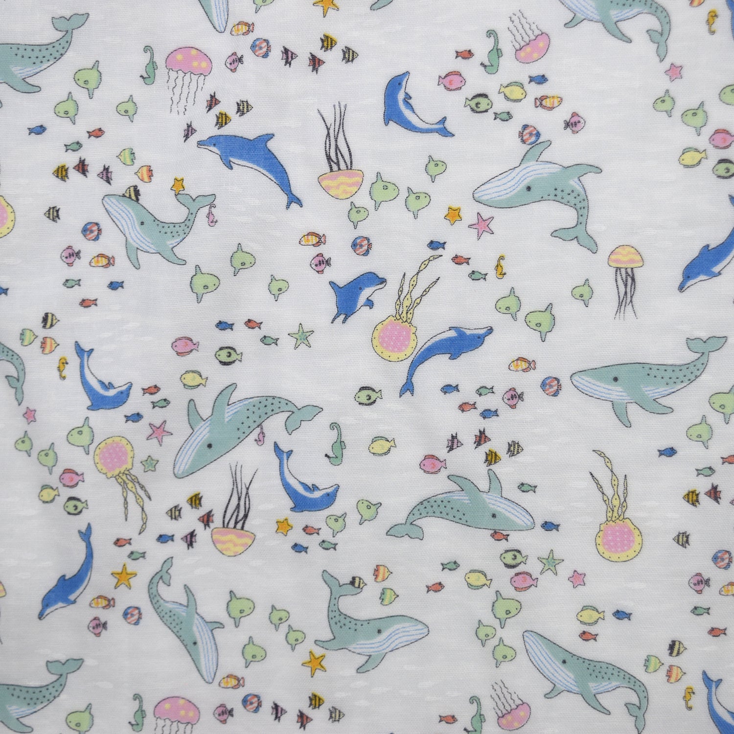 [Fabric Sample] Aquatic Animals Cotton Double Gauze