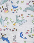 Aquatic Animals Cotton Double Gauze - White