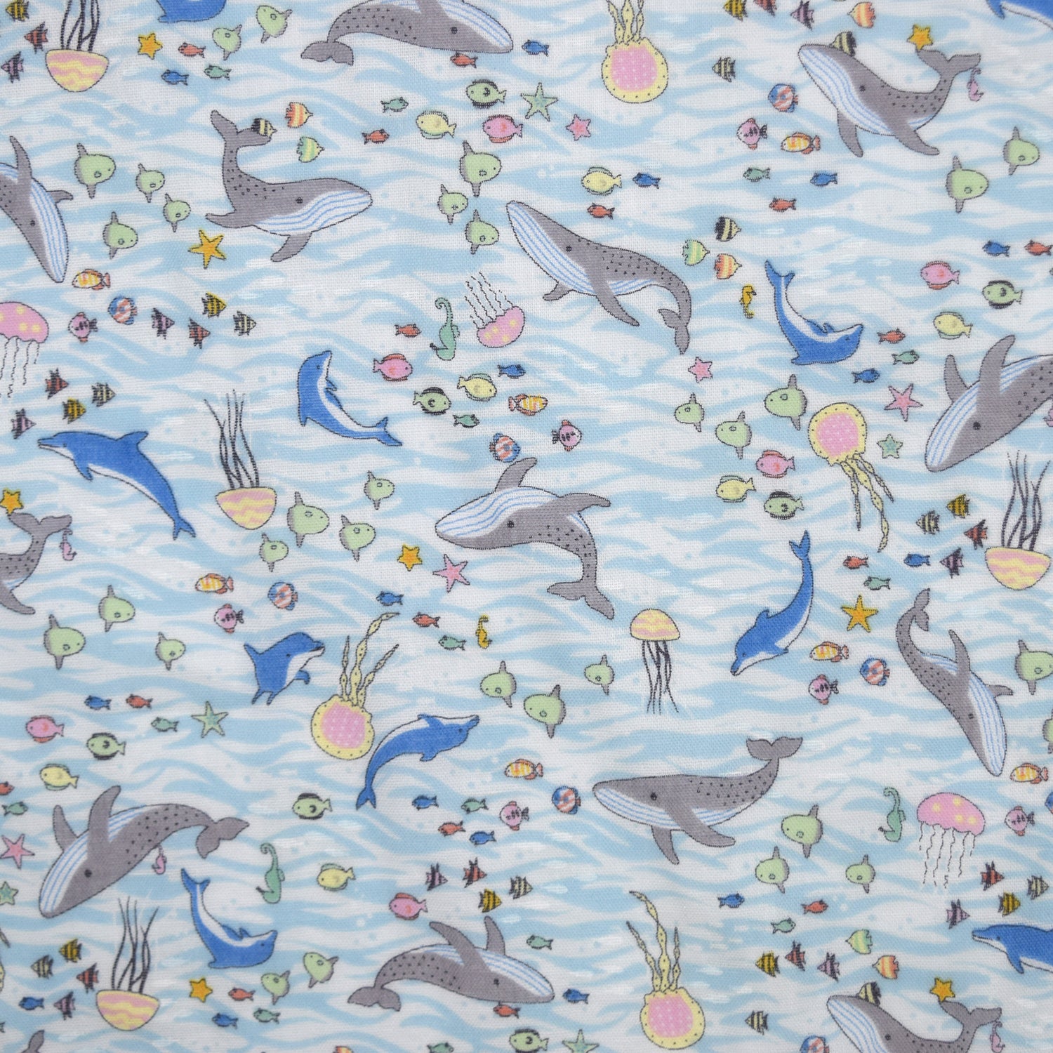 [Fabric Sample] Aquatic Animals Cotton Double Gauze