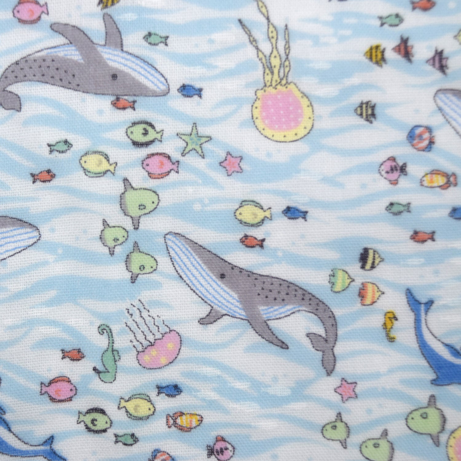 Aquatic Animals Cotton Double Gauze - Blue &amp; White