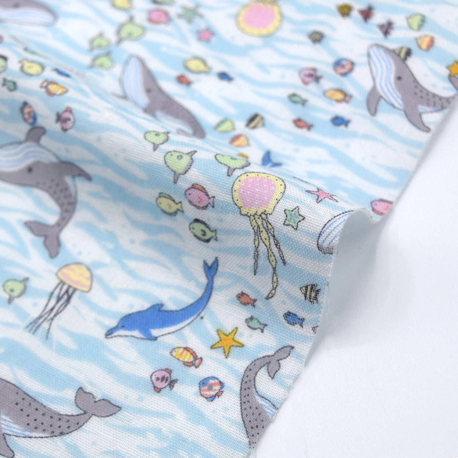Aquatic Animals Cotton Double Gauze - Blue &amp; White
