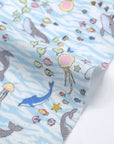 Aquatic Animals Cotton Double Gauze - Blue & White