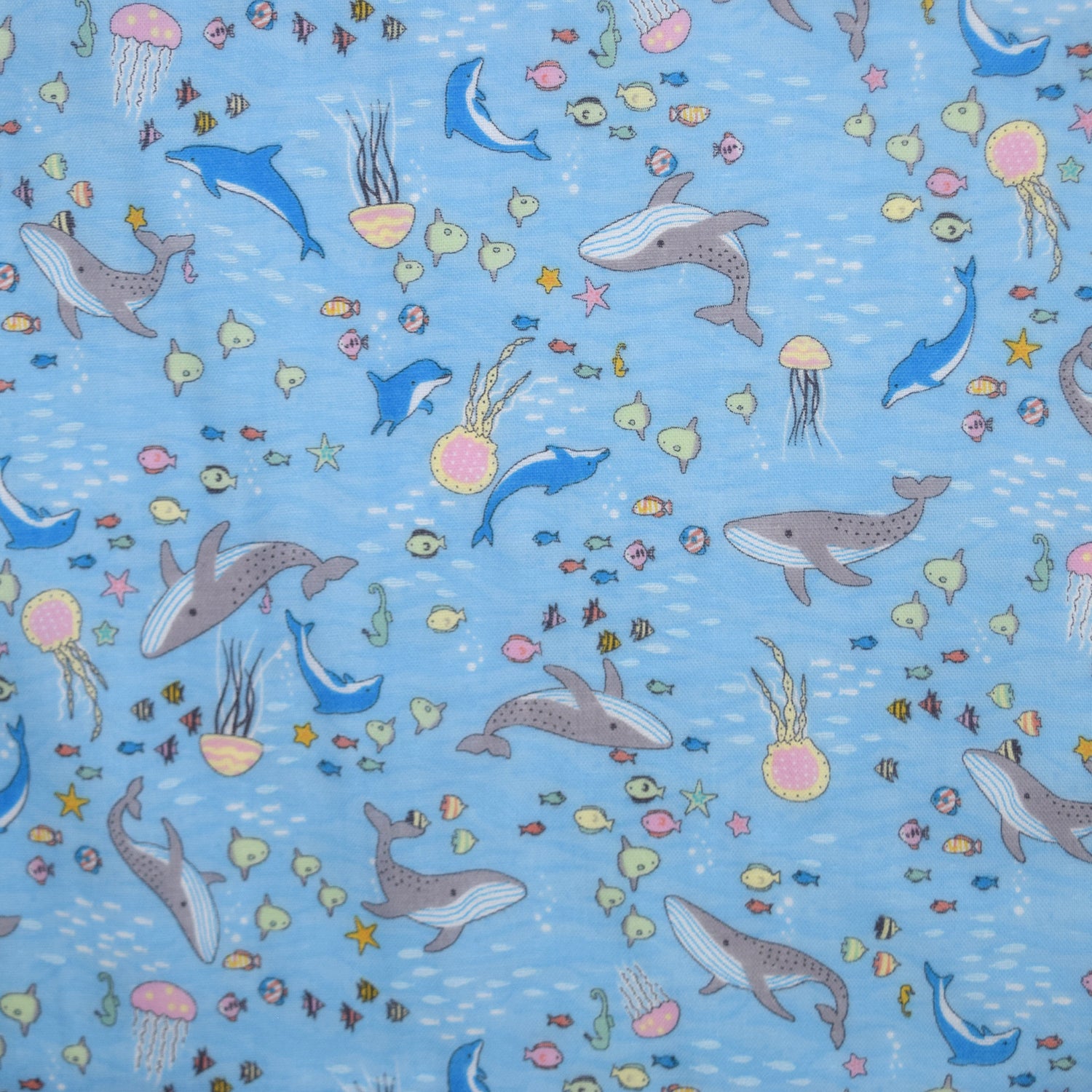 Aquatic Animals Cotton Double Gauze - Light Blue