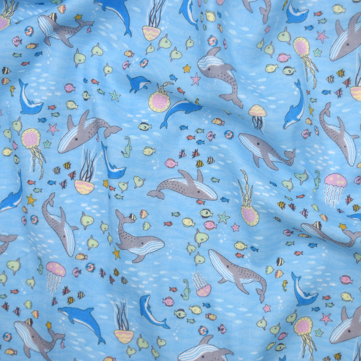 Aquatic Animals Cotton Double Gauze - Light Blue