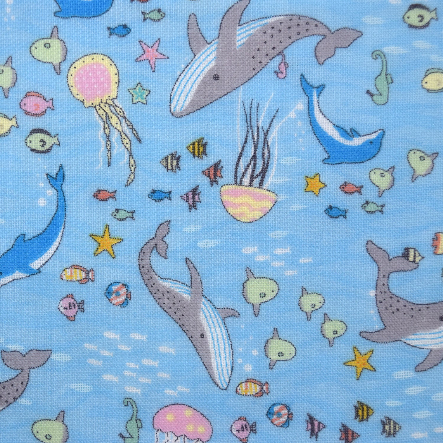 Aquatic Animals Cotton Double Gauze - Light Blue