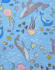 Aquatic Animals Cotton Double Gauze - Light Blue