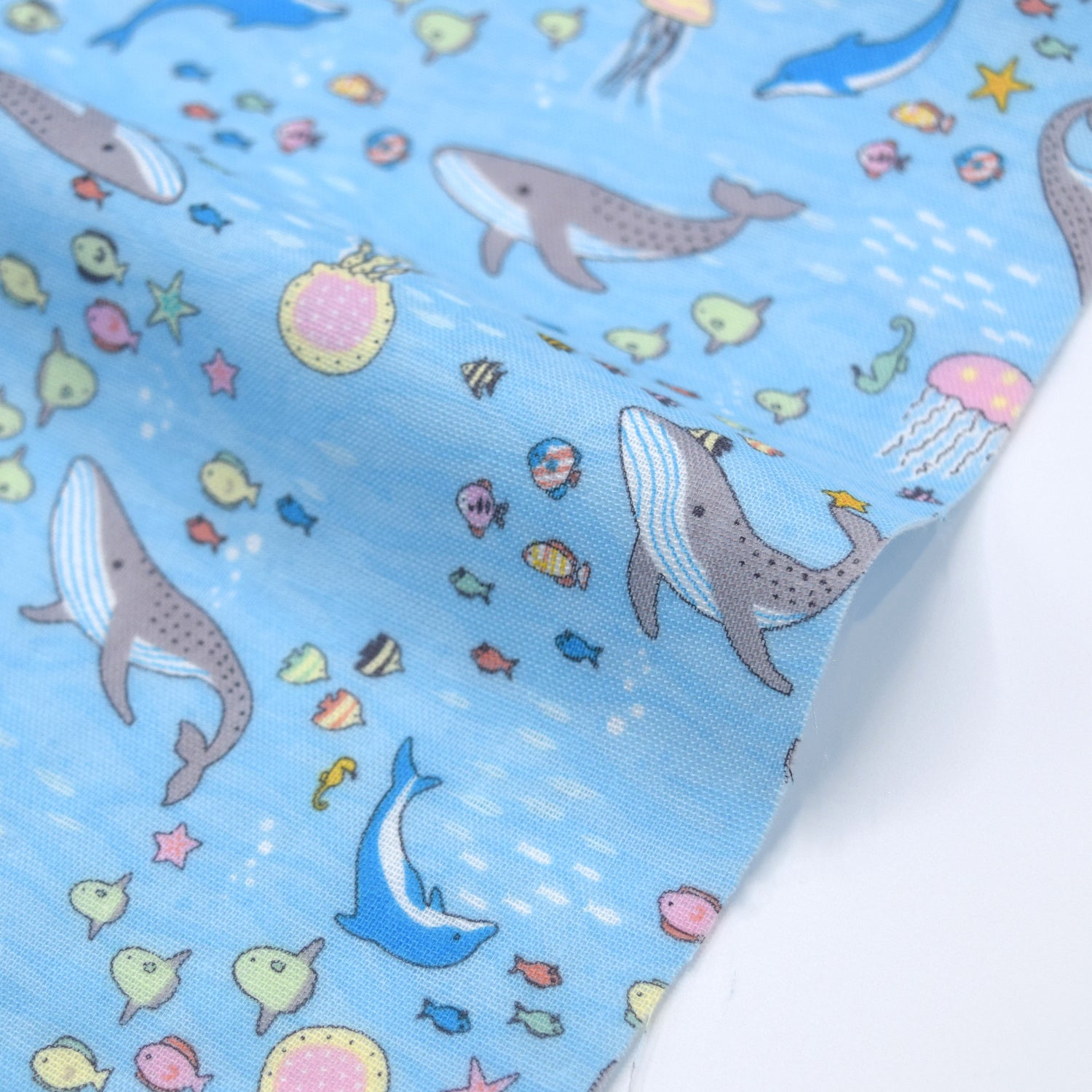 Aquatic Animals Cotton Double Gauze - Light Blue