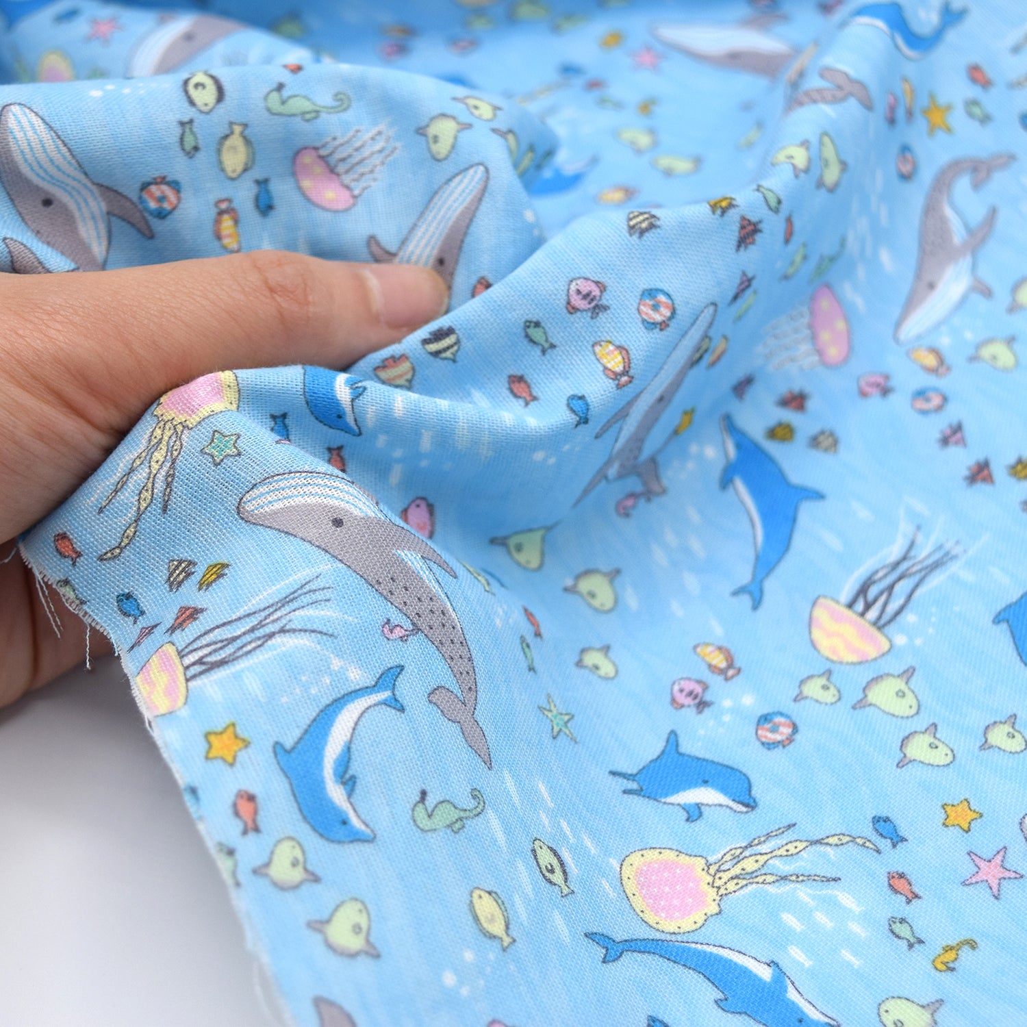 Aquatic Animals Cotton Double Gauze - Light Blue