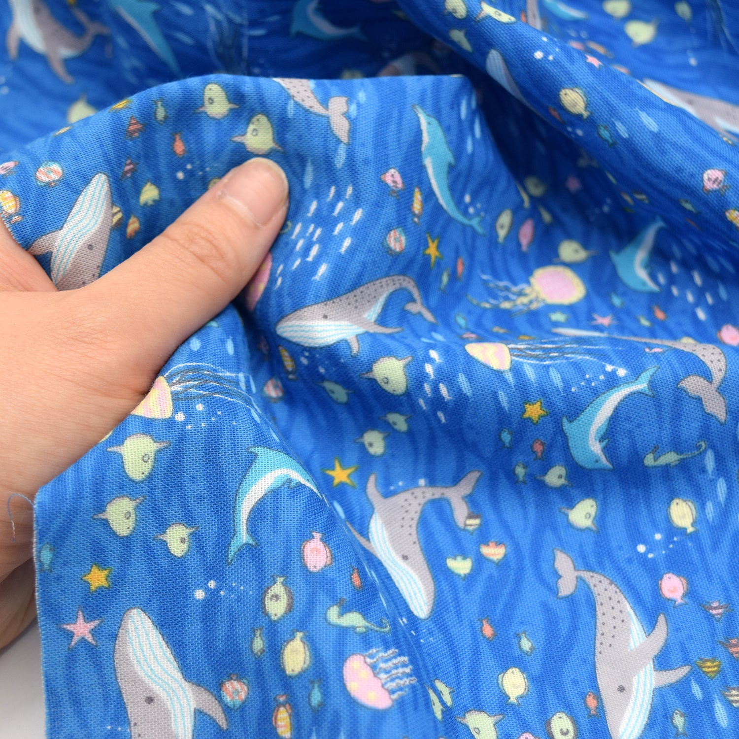 Aquatic Animals Cotton Double Gauze - Blue