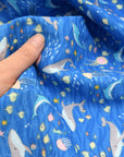 Aquatic Animals Cotton Double Gauze - Blue