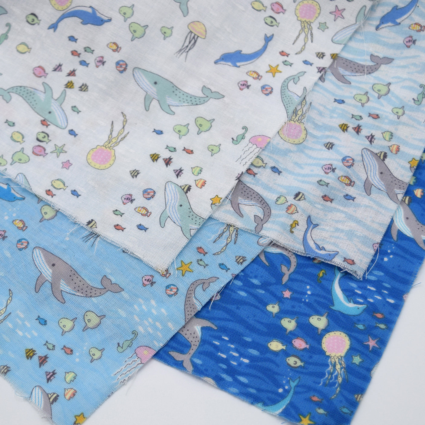 Aquatic Animals Cotton Double Gauze - Light Blue