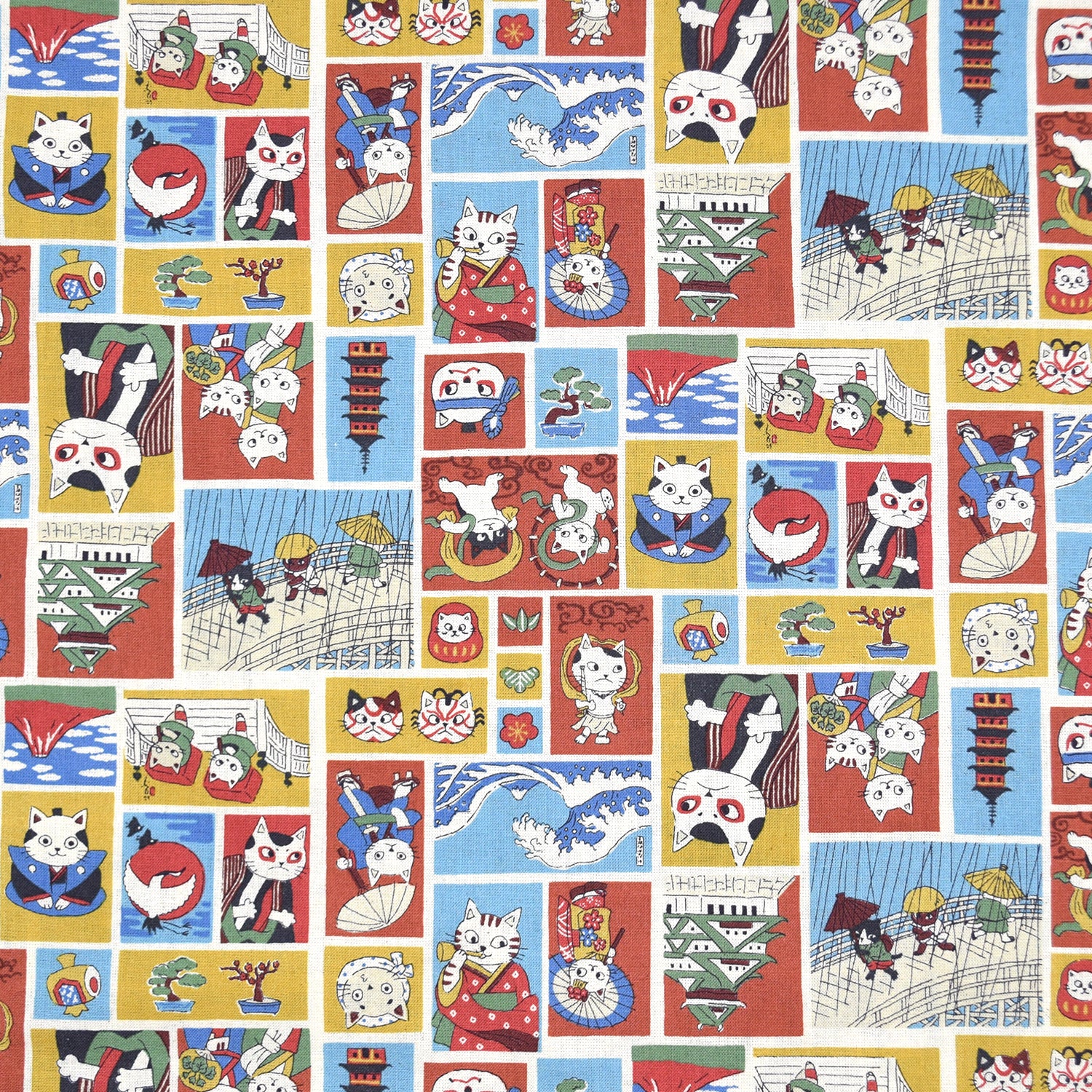 [Fabric Sample] Funny Cats in Japan Cotton Sheeting