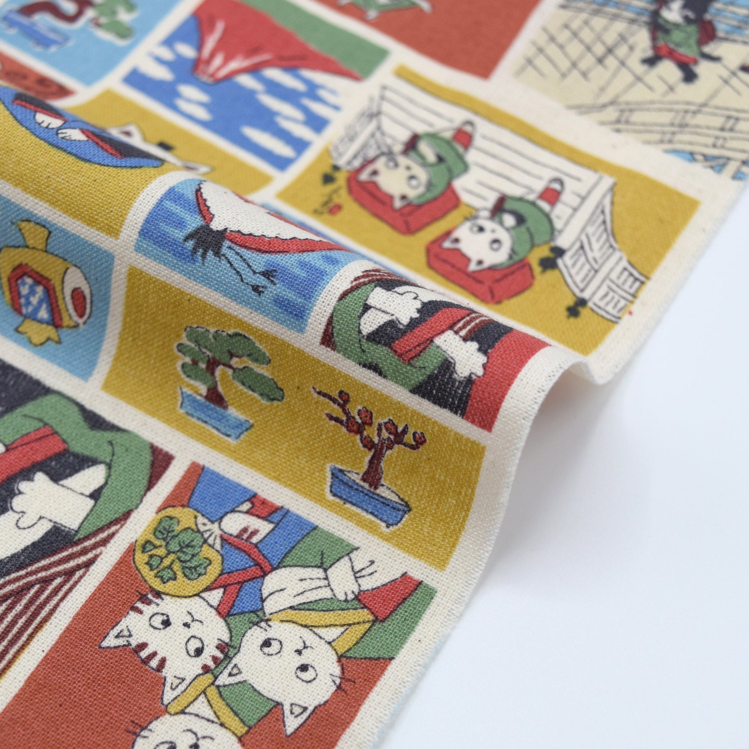 Funny Cats in Japan Cotton Sheeting - Red