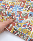 Funny Cats in Japan Cotton Sheeting - Red