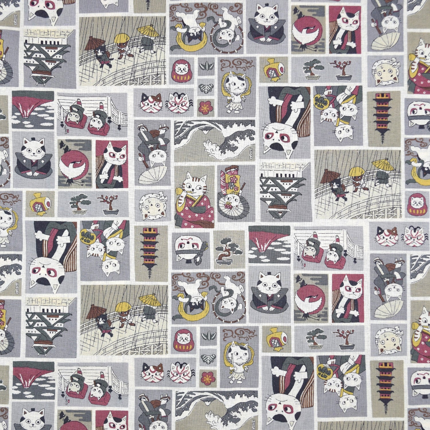 [Fabric Sample] Funny Cats in Japan Cotton Sheeting