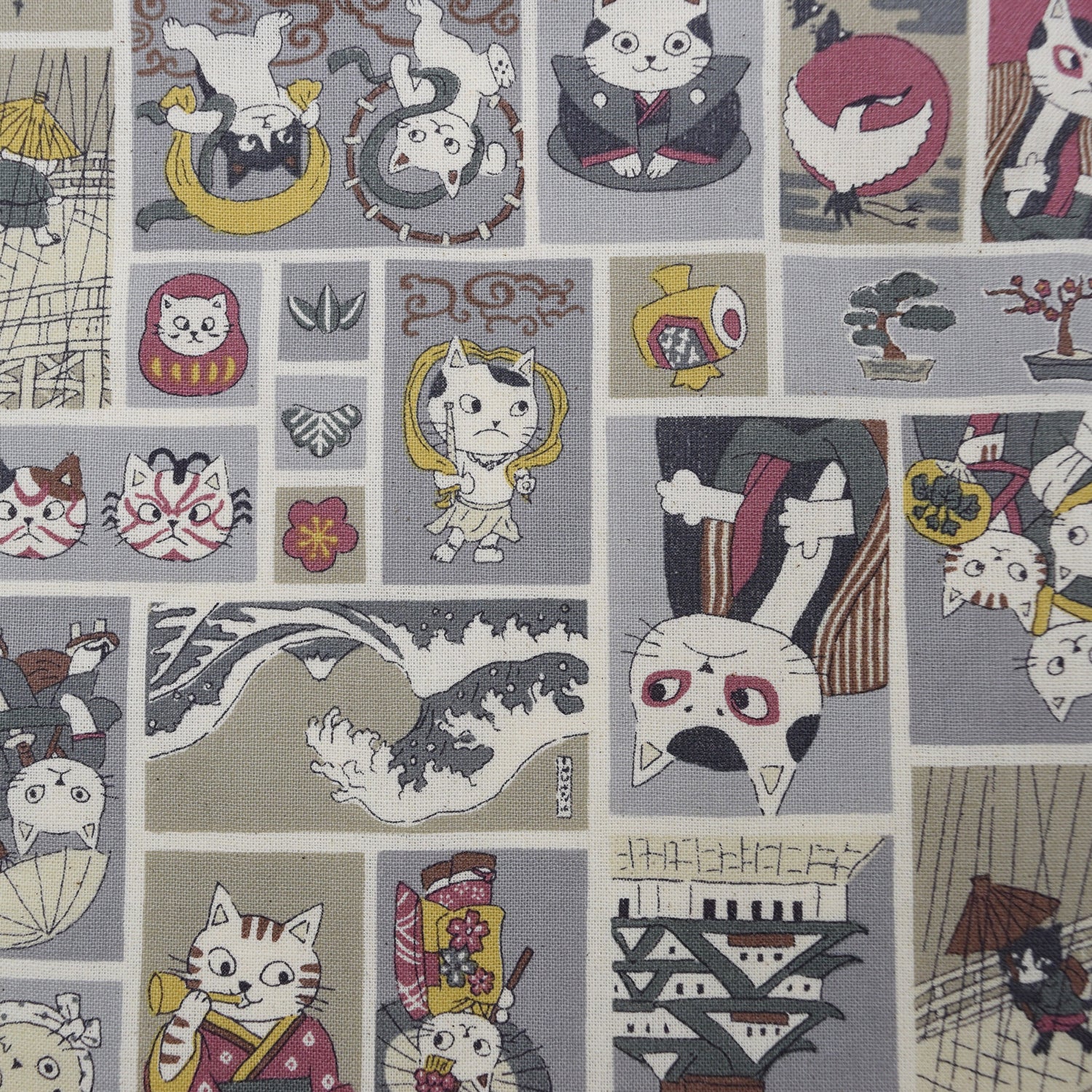[Fabric Sample] Funny Cats in Japan Cotton Sheeting