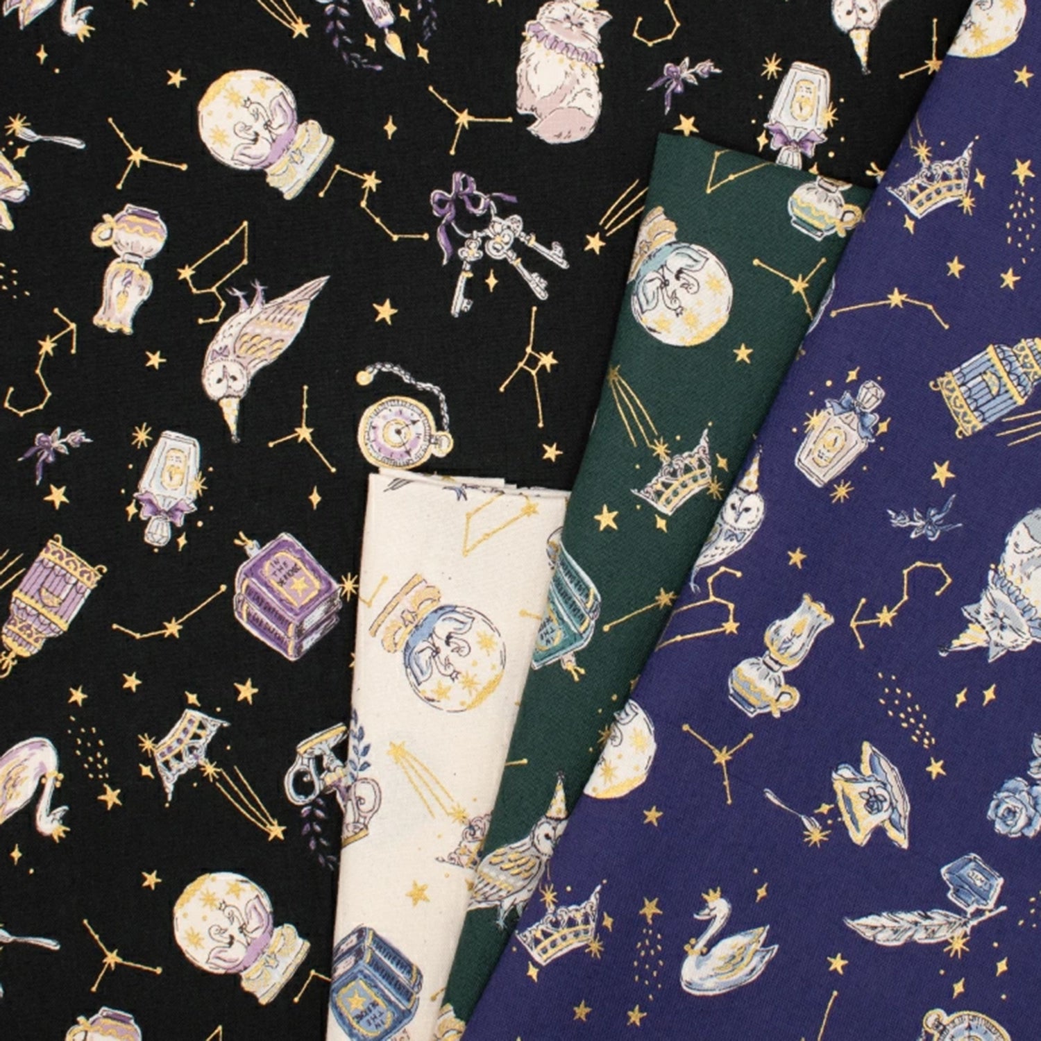 Constellation Cats Cotton Sheeting - Black